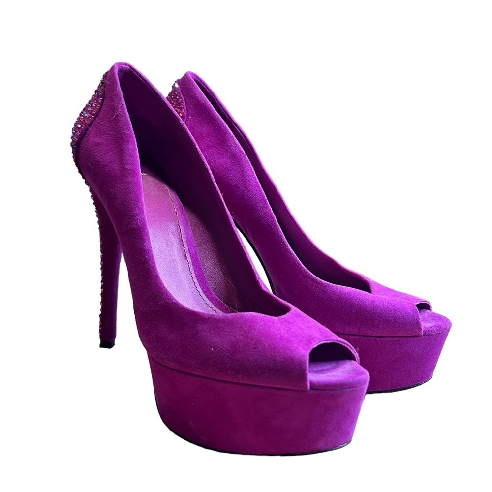 Brian Atwood Baccina Purple Suede Crystal Heel Platform Pumps Shoes